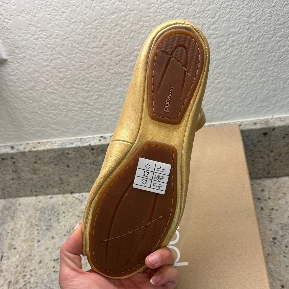 DKNY Gold Peep-Toe Ankle-Strap Flat - Picture 3 of 4